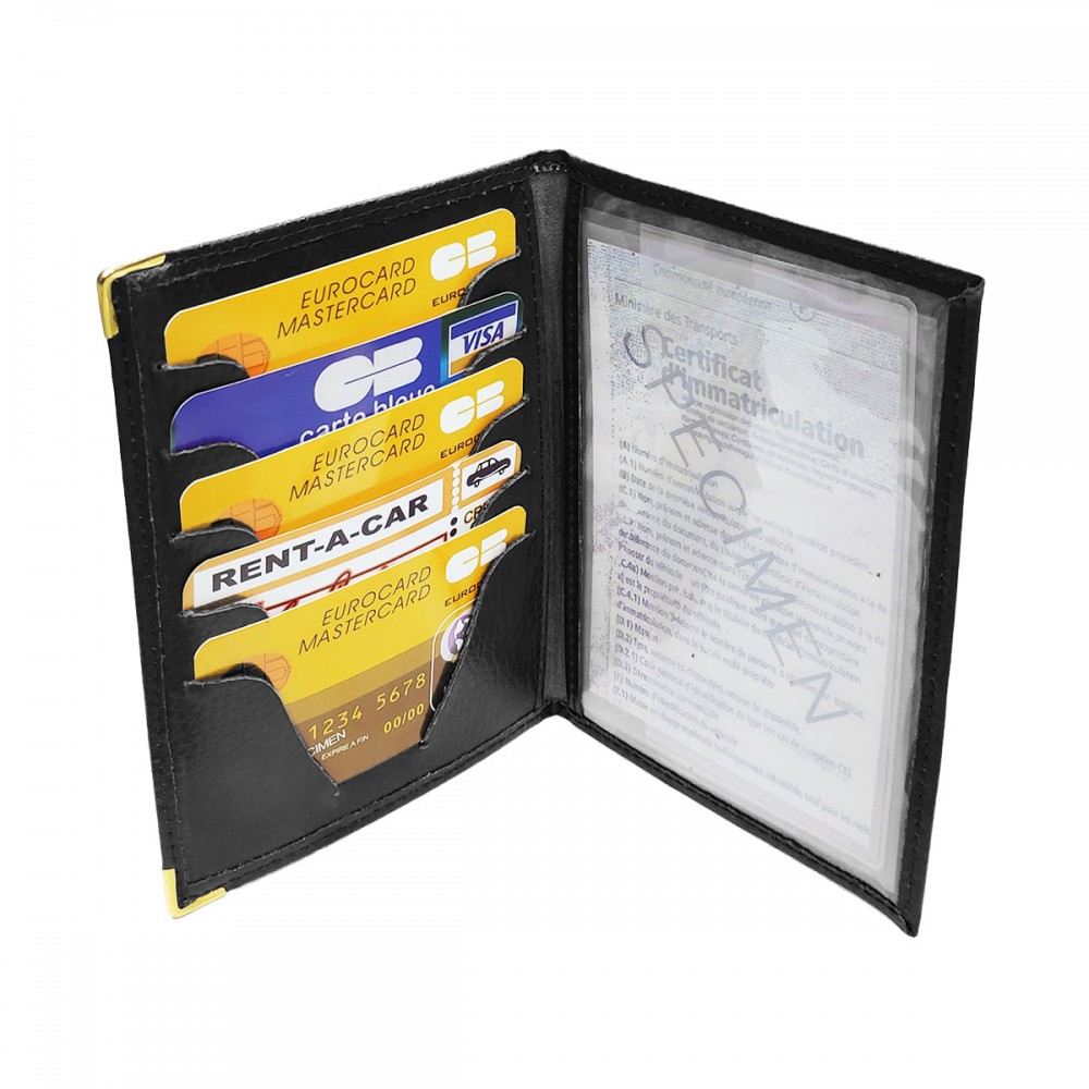 MAMJACK® - Porte Papier Voiture en Cuir Souple - Format 4 Volets - étui  Carte Grise, permis de Conduire, Carte d'identité, Assurance, très Complet,  pour Homme ou Femme (Noir) : : Mode