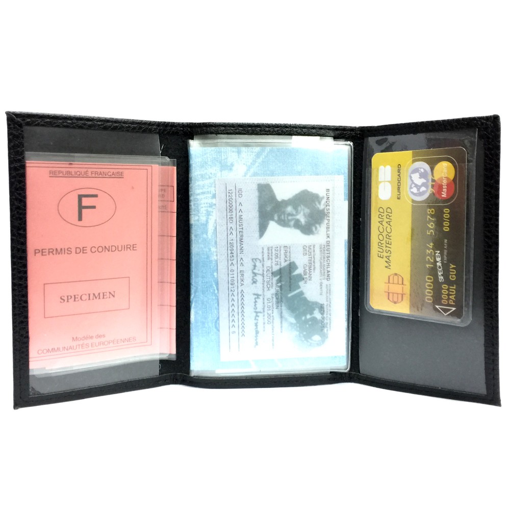 Porte-carte grise plat double face cuir pour document voiture, permis,  assurance et carte crédit / étui