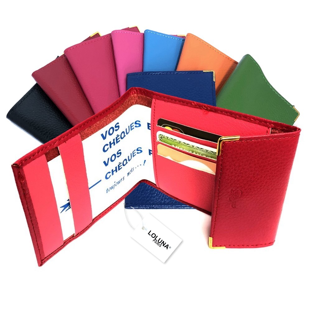 Porte chéquier long pliant talon gauche avec carte bancaire compact en cuir  disponible dans plusieurs couleur