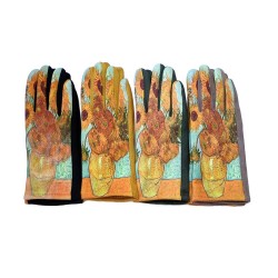 Gants femme chauffant confortable extensible pour hiver, motif Tournesol Van Gogh, doigt tactile, douceur velouté Sweden