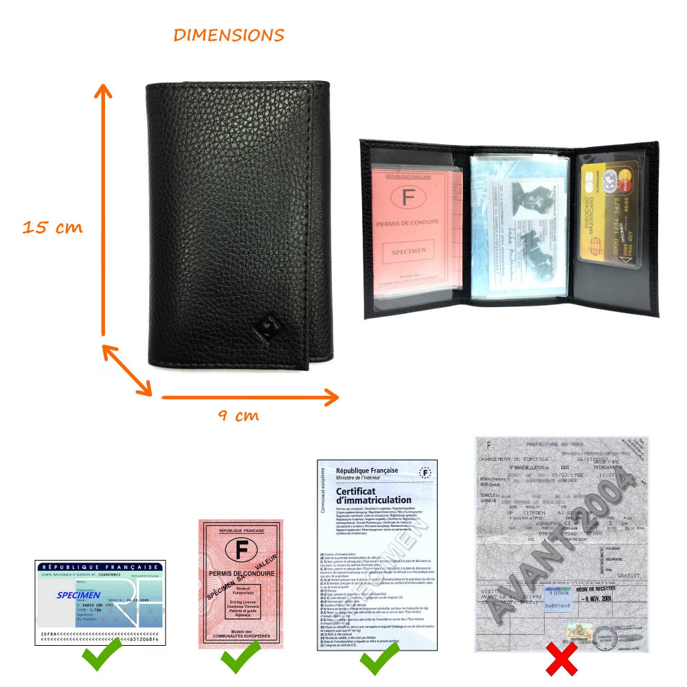 Etui Protection cuir bleu Porte Carte Grise papiers voiture permis de  conduire à personnaliser avec votre immatriculation - Autres Classement et  Archivage - Achat & prix