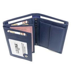 Portefeuille petit format cuir souple 3 volets pour 10 cartes, permis, identité, billet et monnaie