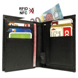 Petit portefeuille Cuir Véritable RFID-NFC, compact 2 volets permis, identité, carte, billet, monnaie - Idée cadeau
