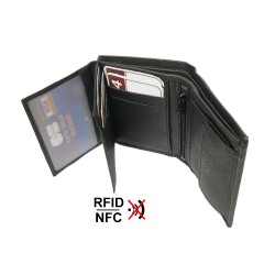 Mini Portefeuille Cuir RFID-NFC, format mini, complet pour 10 cartes, permis, identité, billet, monnaie - Idée cadeau