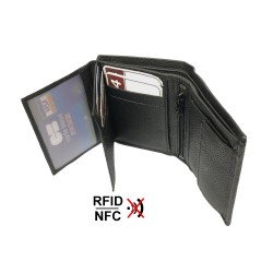 Mini Portefeuille Cuir RFID-NFC, format mini, complet pour 10 cartes, permis, identité, billet, monnaie - Idée cadeau