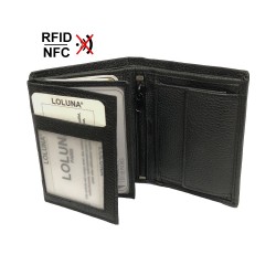 Mini Portefeuille Cuir RFID-NFC, format mini, complet pour 10 cartes, permis, identité, billet, monnaie - Idée cadeau