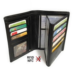 Grand portefeuille homme cuir véritable RFID-NFC 4 volets pour carte grise, permis, identité, cartes, billet et monnaie