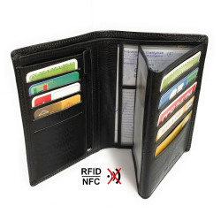 Grand portefeuille homme cuir véritable RFID-NFC 4 volets pour carte grise, permis, identité, cartes, billet et monnaie