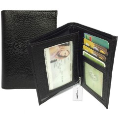 Portefeuille 2 volets cuir grainé souple pour placer billets, monnaie, identité, permis et cartes
