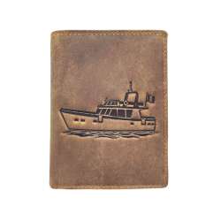 Portefeuille BATEAU Cuir vintage, RFID Blocage, 3 volets avec pression, carte, permis, identité et monnaie - Idée cadeau
