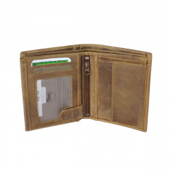 Portefeuille moto Cuir vintage, RFID Blocage, 3 volets avec pression, carte, permis, identité et monnaie - Idée cadeau