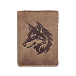 Portefeuille Loup Cuir vintage, RFID Blocage, 3 volets avec pression, carte, permis, identité et monnaie - Idée cadeau