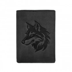 Portefeuille Loup Cuir vintage, RFID Blocage, 3 volets avec pression, carte, permis, identité et monnaie - Idée cadeau