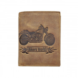 Portefeuille moto Cuir vintage, RFID Blocage, 3 volets avec pression, carte, permis, identité et monnaie - Idée cadeau