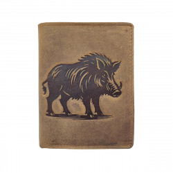 Portefeuille Sanglier Cuir vintage, RFID Blocage, 3 volets avec pression, carte, permis, identité et monnaie - Idée cadeau