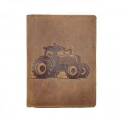 Portefeuille Tracteur Cuir vintage, RFID Blocage, 3 volets avec pression, carte, permis, identité et monnaie