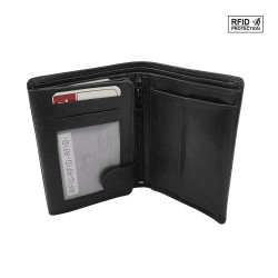 Portefeuille Cuir Protection RFID Blocage, 3 volets avec pression, carte, permis, identité et monnaie - Idée cadeau