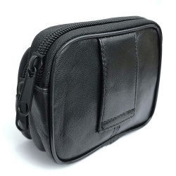 Petit Porte monnaie cuir véritable double compartiments en étage, 3 fermetures, format carte identité avec passant ceinture, pour homme et femme