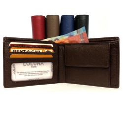 Porte-monnaie homme, portefeuille format paysage italien, en cuir pour 6 cartes, permis, identité, billets et monnaie