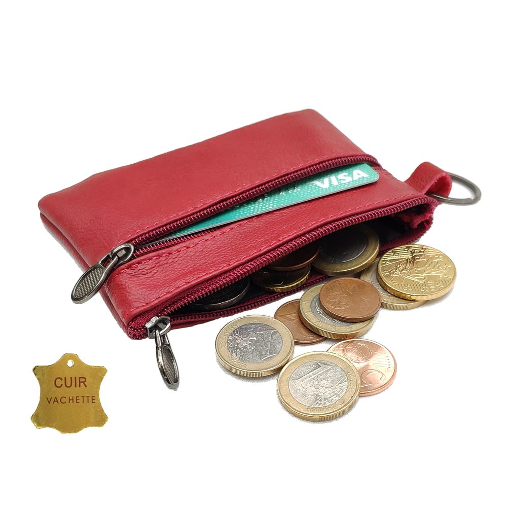 Petit Porte-monnaie cuir véritable pratique - Carte bancaire - Clé -  compact plat pour homme et femme plusieurs