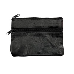 Porte-monnaie plat en cuir souple - 4 fermetures - compact - pour poches pantalon, veste ou pochette (Noir)