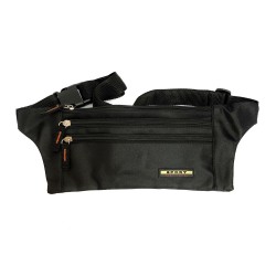 Sac banane, ceinture de voyage ou sport, leger, compact et plat, pour passeport, billets, smartphone, cartes, monnaie et clés (Noir)